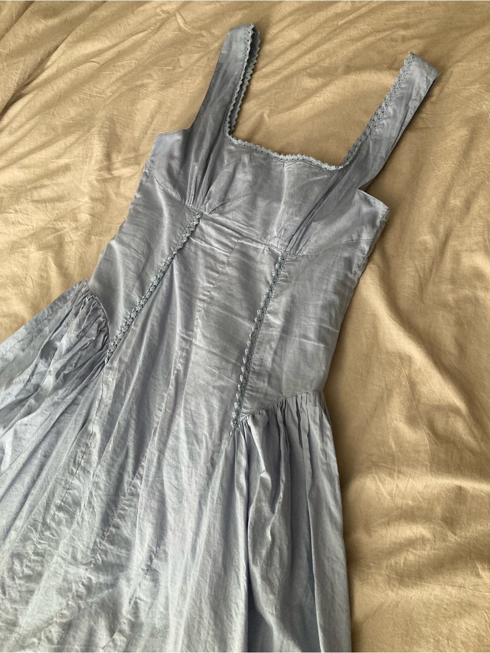 Square Neck Basque Waist Prarie Powder Blue Sleeveless Maxi sun Dress